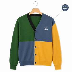 Cosh International Sisterhood Sorority Custom Logo Varsity V-Neck Wool <b>Cardigan</b> <b>Sweater</b> Jacquard Striped Knit With Embroidery - Product Image 1