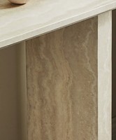 Table console en travertin beige de qualité supérieure, plateau demi-rond en pierre, pieds en colonne, meubles pour salon et entrée, article en gros