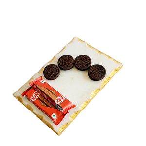 Luxury White Marble Serving Tray with Gold <b>Foil</b> Edge Snack Platter for Coffee Table Dining and Home Decor - Product Image 1