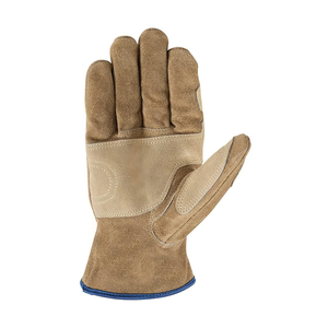 Gants de travail en cuir de vachette, longueur poignet, avec manchette élastique, pour usage quotidien en extérieur, toutes saisons, style uni - Product Image 2