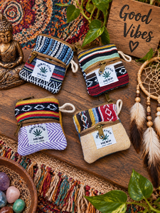 HIMALAYAN HEMP Mini Coin Purses Handmade Geometric Pattern Bohemian Style Zipper Closure Unisex Canvas <b>Wallets</b> - Product Image 5