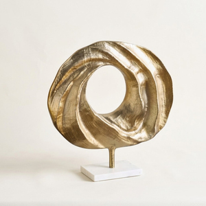 Luxury Gold <b>Aluminum</b> Flower Sculpture With Pearl Accent White Marble Base Elegant Handmade Metal Floral Statuary For Living Room - Product Image 6