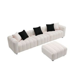 114 \ "divano a tre posti in velluto a coste con pouf in legno robusto struttura confortevole e resistente per soggiorno - Product Image 1