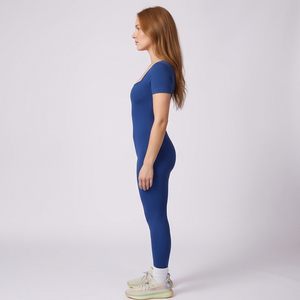 Customized Breathable Square Neck Body Suit Women's Short Sleeve Gym Wear Romper Quick Dry One Piece <b>Bodysuit</b> Slimming Swimwear - Product Image 5