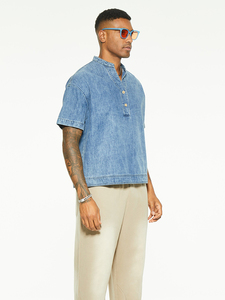 Chemise en jean à manches courtes pour homme, décontractée, mode estivale, boutonnée, légère, respirante, tissu doux, coupe décontractée, pour usage quotidien - Product Image 4