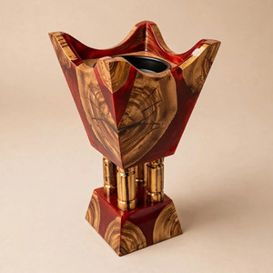 Brûleur d'encens artistique en bois avec insert en métal doré, support pour bâtonnets d'aromathérapie, décoration minimaliste pour salon - Product Image 3
