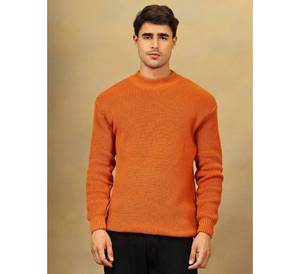 Men's High Quality Geometric Orange Knitted Pullover Sweater Full Sleeve Winter Wear Wool 240g Fabric Weight Wool Liner Quick - Product Image 3