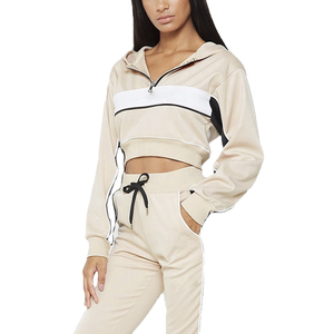 Ensemble sweat-shirt court à capuche color block pour femme avec pantalon de jogging, manches longues, design asymétrique, tenue décontractée d'automne - Product Image 2