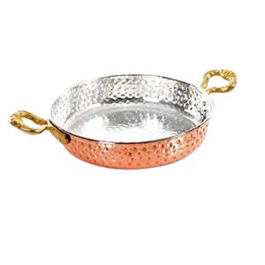 Poêle à frire en cuivre pur martelé à la main avec doubles poignées en laiton, ustensile de cuisine traditionnel pour restaurant et maison - Product Image 1