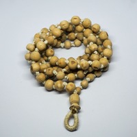 Jap Mala Traditionnel en Bois de Tulsi Beige, 108 Perles Rondes + 1 Perle Sigma, Export, pour Prière, Méditation, Chant Spirituel