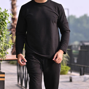 <b>Men</b> Black Solid Hooded Neck Long Sleeve Printed <b>T</b> <b>Shirt</b> and Pants Streetwear Breathable Eco-Friendly Tracksuit Set - Product Image 2