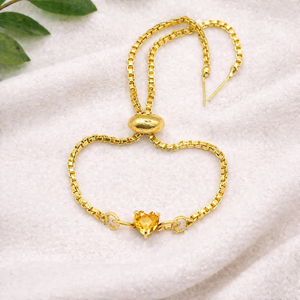 Citrine Quartz Heart Bracelet Gold Plated Prong <b>Set</b> Adjustable Slider Bracelet Handmade Gemstone November Birthstone Jewelry - Product Image 1