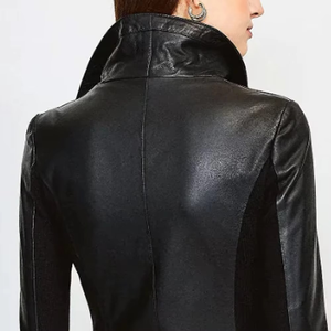 Women PU Leather Asymmetric Motorcycle Jacket Stand Collar Full Sleeve Zipper Closure Solid Color Autumn Wear - Product Image 4
