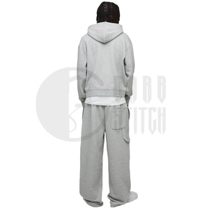 Conjunto Deportivo de 2 Piezas para Hombre, Estilo Invernal, Transpirable, de Poliéster y Algodón, con Sudadera con Capucha y Cremallera, Pantalones Deportivos Anchos, Color Gris Sólido, Personalizado - Product Image 5