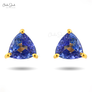 ต่างหูเงินแท้ 925 ประดับแทนซาไนต์ทรงทริลเลียน 5 มม. สีน้ำเงิน สำหรับผู้หญิง ขายส่ง - Product Image 1