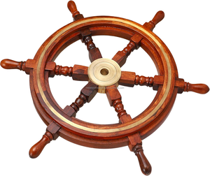 Roue de bateau en bois décorative nautique avec cadre, anneau en laiton, décoration murale marine pour salon, bureau - Product Image 6