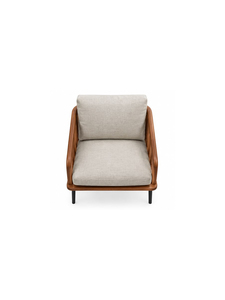 Fauteuil lounge moderne en bois de style mid-century avec coussins rembourrés, accoudoirs arrondis, structure en bois massif, fauteuil d'appoint pour la maison - Product Image 2