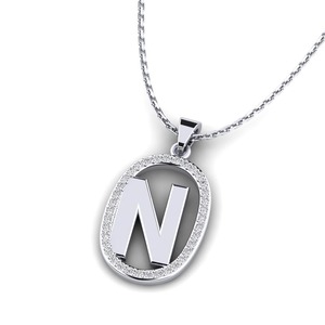 Collar con Colgante de Letra N con Cristal de Estrás Ovalado, Plata 925, Moissanita, Estilo Clásico Unisex, Regalo - Product Image 2