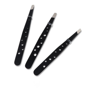 Pinzas de Cejas de Acero Inoxidable Negro Premium con Punta Inclinada, 9 Orificios, Logotipo Personalizado, Herramienta de Belleza para Dar Forma a las Cejas con Precisión, OEM - Product Image 1