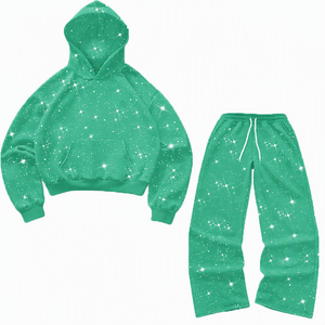 Ensemble de survêtement rose à imprimé étoiles pour femme, coupe décontractée, sweat-shirt et pantalon long avec cordon de serrage et taille élastique - Product Image 3