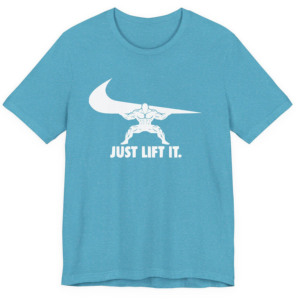 เสื้อยืด Just Lift It Muscle Man สีดำ แขนสั้น ผ้าคอตตอนเจอร์ซีย์ พิมพ์ลายโลโก้ด้านหน้า คอกลม ทรงปกติ สำหรับผู้ชาย เสื้อยืดออกกำลังกาย - Product Image 6