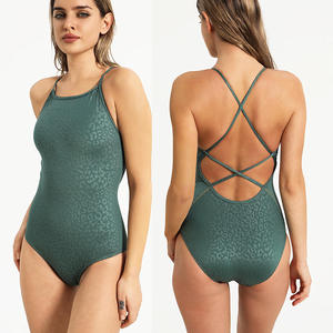 Women One Piece Swimsuit Leopard Print Halter Neck High Waist Back Crisscross Hollow Out Swimwear Stretch Fabric - Product Image 4