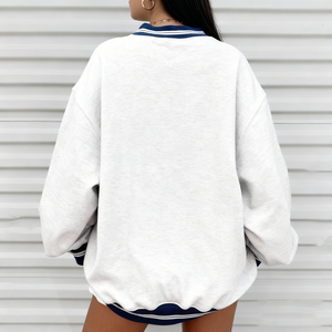 Custom Custom Print Embroidery Cotton Striped Rib Pullover Oversized Hooded Sweatshirt <b>Top</b> Leisure Hoodies Women Crew Neck <b>Sweat</b> - Product Image 3