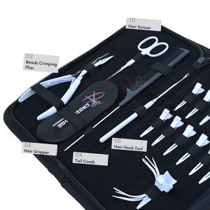 Kit d'outils professionnels pour extensions de cheveux blancs de salon avec applicateur de micro-anneaux, pince, outil à crochet, mini-ciseaux et pinces de sectionnement - Product Image 3