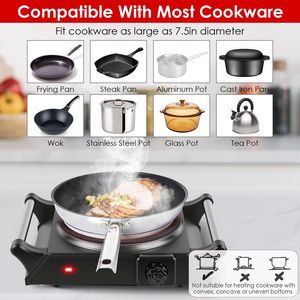 1000W Electric Single Burner Portable RV Hotplate Countertop Hot Stove with 5 Temperature Stepless Adjustments for <b>Camping</b> - Product Image 4