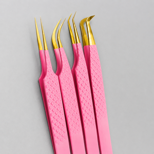 Ensemble de pinces à sourcils de précision en acier inoxydable de qualité supérieure, à pointe inclinée rose, durables, écologiques, pour les extensions de cils professionnelles - Product Image 1