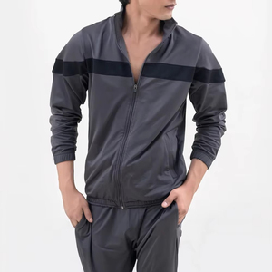 Service OEM – Survêtement gris foncé pour homme, fermeture éclair intégrale, col montant, design sportif, respirant, en polyester, pour l'automne, coupe classique, poches latérales - Product Image 6