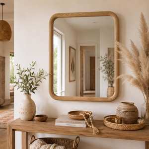 Orion Handicraft Modern Minimalist Solid Wood Eco-Friendly Handmade <b>Wall</b> <b>Mirror</b> <b>Rectangular</b> Rounded Corner Frame Bathroom Vanity - Product Image 1