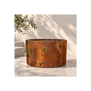 Pot de fleurs rustique en fibre de verre avec finition en pierre naturelle, jardinière décorative d'extérieur pour jardin et terrasse - Product Image 1
