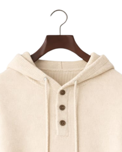 Sweat-shirt personnalisé pour homme en tricot beige, col à trois boutons, mélange de coton doux, chaud, décontracté, hiver, sur mesure OEM - Product Image 4
