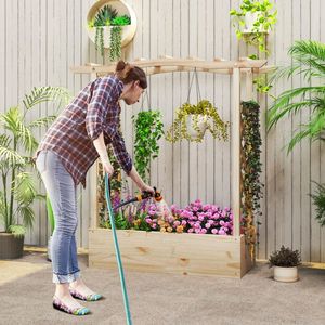 Jardinière surélevée en bois avec treillis et toit suspendu, paniers suspendus et accessoires - Product Image 5