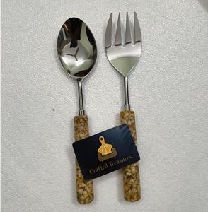 Premium Quality Salad Server Set <b>Epoxy</b> <b>Resin</b> with embedded stone Design spoon And fork set Kitchenware Utensil At best <b>Price</b> - Product Image 5