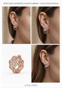 Boucles d'oreilles clous en or massif 18 carats, ton or rose, diamant texturé, taille marquise, avec certification IGI, pierre ronde, bijoux pour femme - Product Image 3