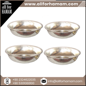 Premium 4 Pack Silver Hammered <b>Metal</b> <b>Buckets</b> with Brass Ring Handles Transitional Style - Product Image 6