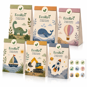 ถุงกระดาษคราฟท์รักษ์โลก EcoRev แบบพับได้เองพร้อมหูหิ้วแบบแบน ปิดผนึกด้วยกาวในตัว พิมพ์ออฟเซ็ต เกรดสำหรับอาหาร ใช้ในอุตสาหกรรม - Product Image 1