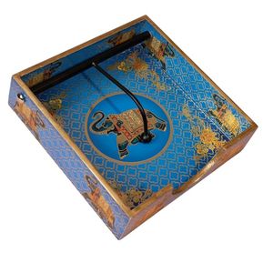 Boîte à mouchoirs en bois oriental avec motif d'arbre doré et plateau organisateur intérieur noir - Product Image 6