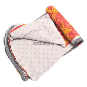 New Design Ethnic Vintage Reversible Cotton Kantha <b>Quilts</b> Gudri Indian Reversible Hand Stitched Heavy Throw Old Sari Blanket - Product Image 5