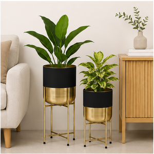 Exclusive Metal Planter with Gold <b>Stand</b> Set of 2 Luxury Indoor Floor Standing Flower <b>Pot</b> Wholesale Iron Decorative Planters - Product Image 1