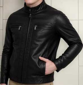 <b>Men's</b> PU Leather Casual Eco-friendly <b>Turtleneck</b> Zipper Closure Windproof Slim Fit Winter Solid Color Regular Sleeve Motorcycle - Product Image 4