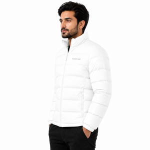 Veste d'hiver décontractée pour homme, col montant avec logo sur le devant, fermeture éclair, coupe-vent, rembourrage en polyester, coupe régulière, noire - Product Image 3