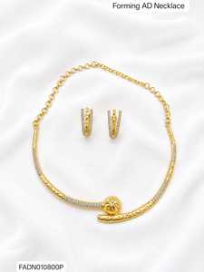 Indian <b>Gold</b> Plated Brass Women's Trendy Lock Design Micro Insert Necklace <b>Set</b> Engagement Wedding Anniversary Party - Product Image 1