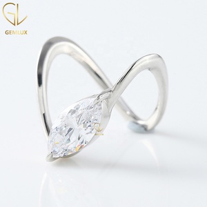 <b>Solitaire</b> Engagement <b>Ring</b>, 18k White Gold Curved Wedding Band, East To West <b>Ring</b>, Moissanite Diamond Chevron Band For Women - Product Image 4