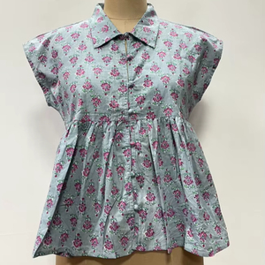 Débardeurs pour femmes à imprimé floral 100% coton, longueur courte, boutonnage sur le devant, col en V, tissu doux et respirant, débardeurs décontractés d'été - Product Image 1
