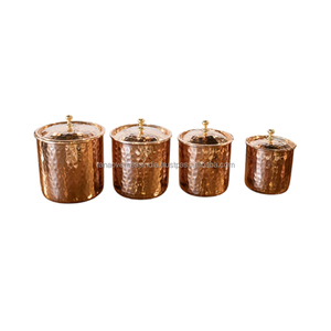 Boîte de conserve en cuivre pur à thème martelé élégant de 4 pièces pour le café, le sucre et le thé offerts dans divers modèles et tailles - Product Image 5