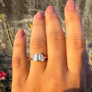 Toi Et Moi Women's Lab Grown Diamond Pear Cut Gold <b>Two</b> <b>Stone</b> Engagement Wedding <b>Ring</b> IGI Certified Minimal Luxury Trendy - Product Image 1