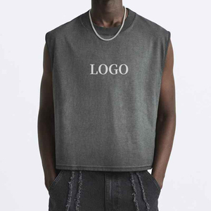 Camiseta sin mangas de punto con cuello en V, 100% poliéster, transpirable, de corte personalizado, estilo urbano, holgada y corta, para hombre. - Product Image 1